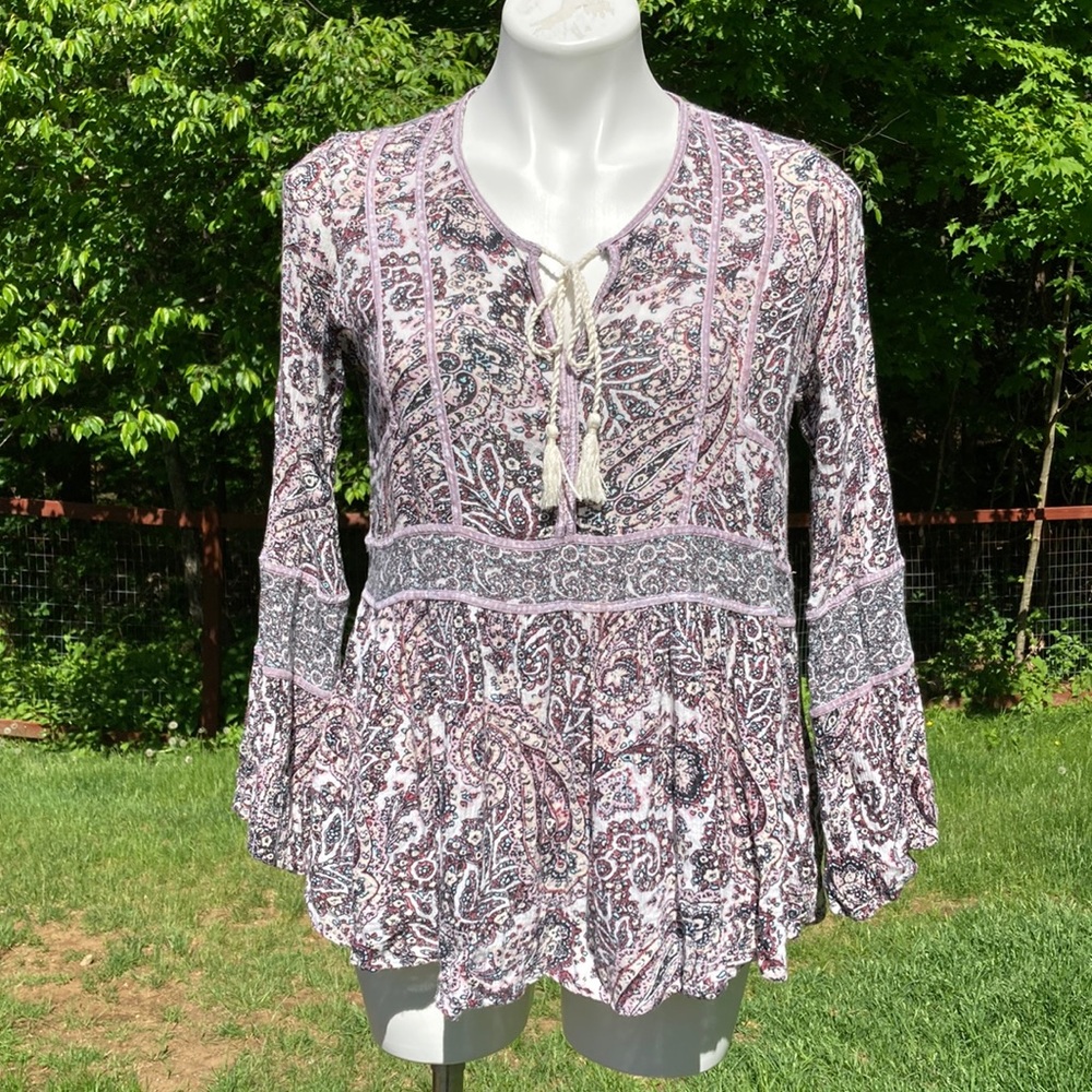 AEO soft tones paisley boho cord tie top size M